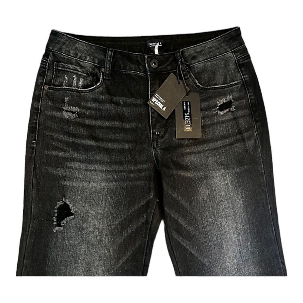 Special A, NWT, Distressed, Womens Jeans, Blk, Bootcut, Sz.13 Style-P7145BK-SA
